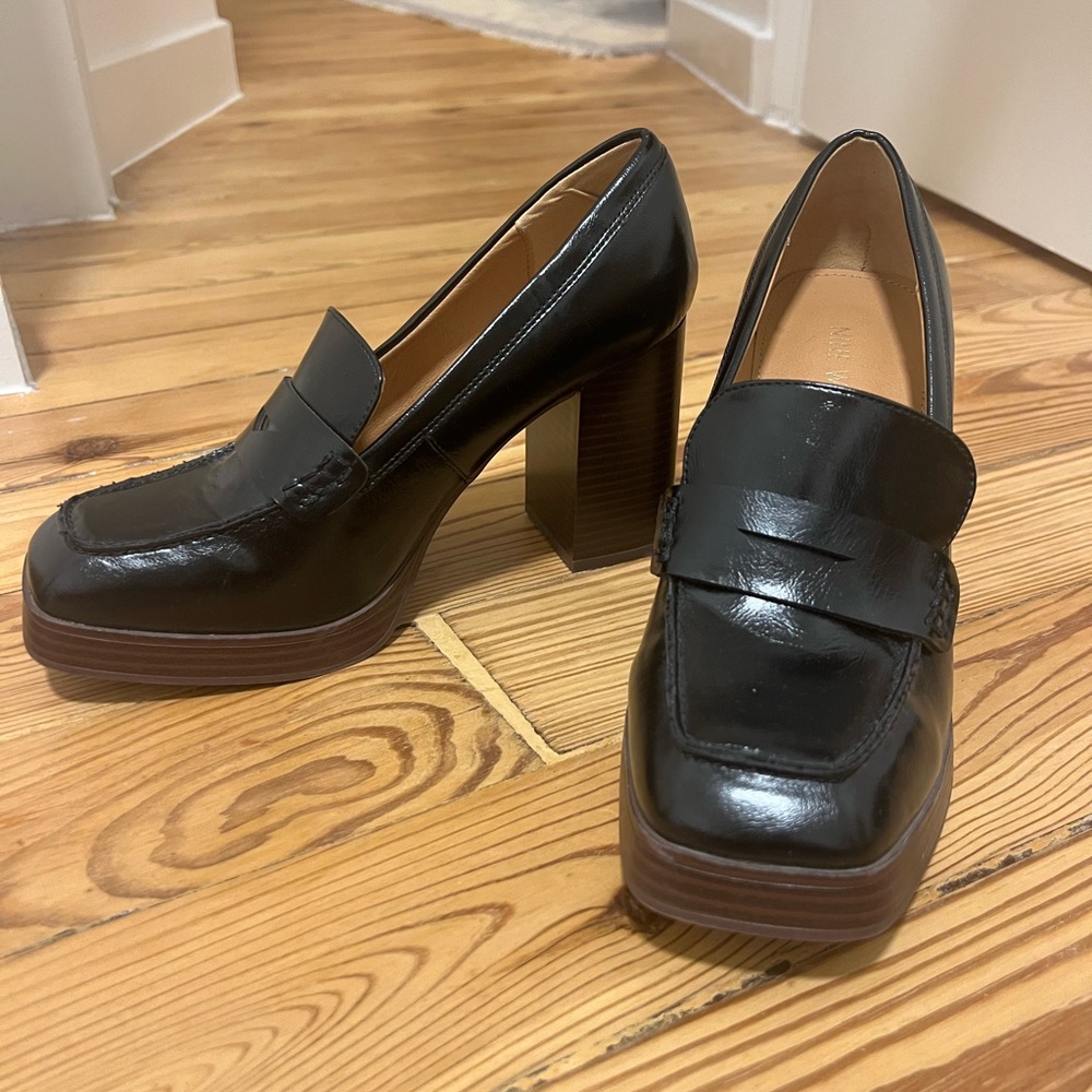 Nine West Black Chunky Heel Loafers
